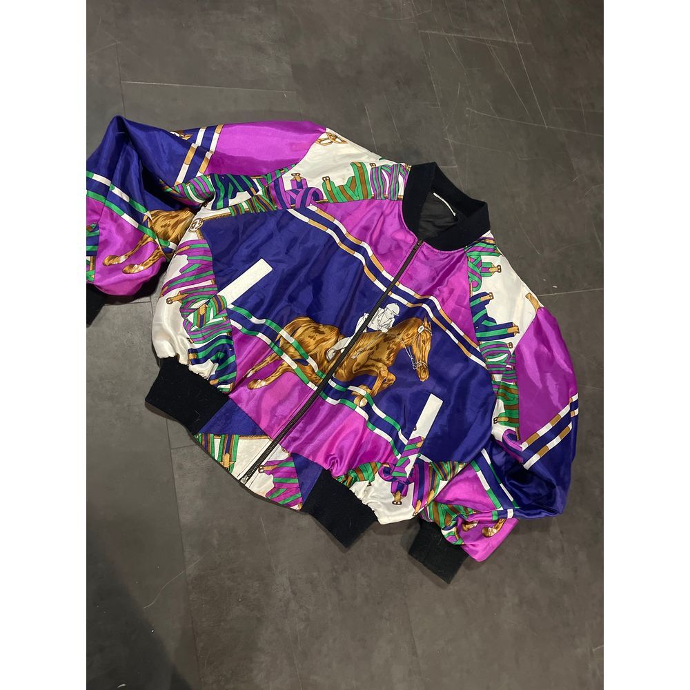 Silknotes Vintage Bomber Jacket Colorful Horse Print Retro 90s Style‎ D-12